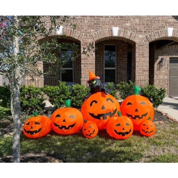 7.5 Feet Halloween Inflatable 7 Pumpkins Patch with LED  7 FT Long Halloween Inflatables Pumpkin Outdoor Decorations, 7 Pumpkins